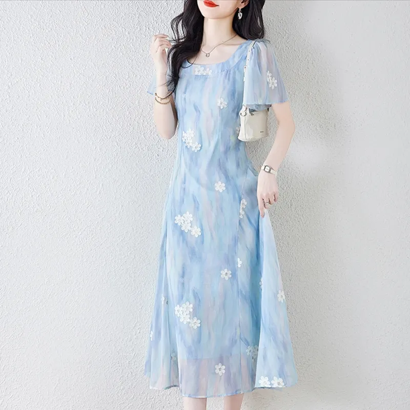 Incolore Short Sleeved Dress Women's Light Blue-3