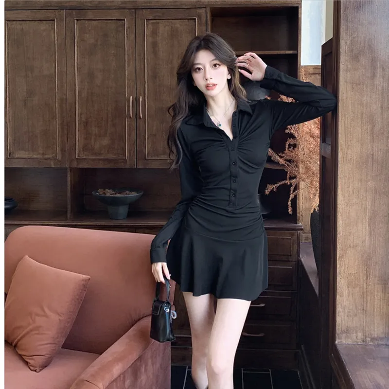 Incolore Long Sleeved Dress Women's Black-4