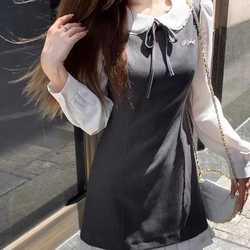 Incolore Long Sleeved Dresses Women's Gray & White-2