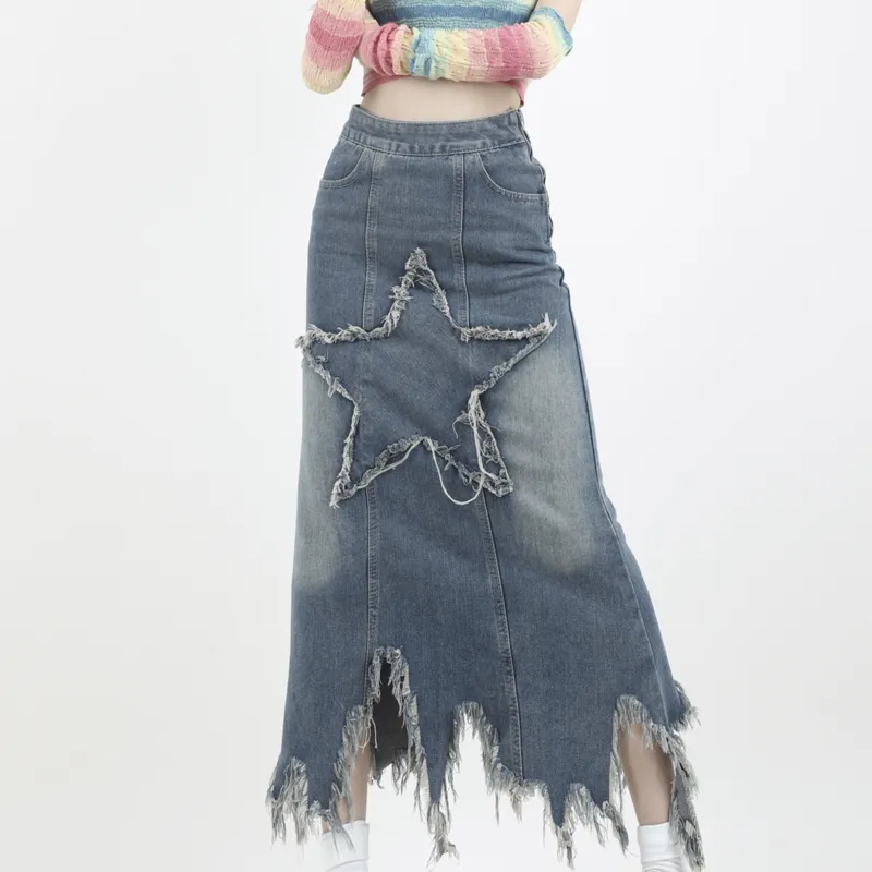 Incolore Denim Long Skirt Women's Dark Blue-2