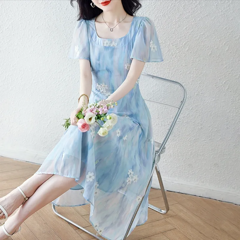 Incolore Short Sleeved Dress Women's Light Blue-2