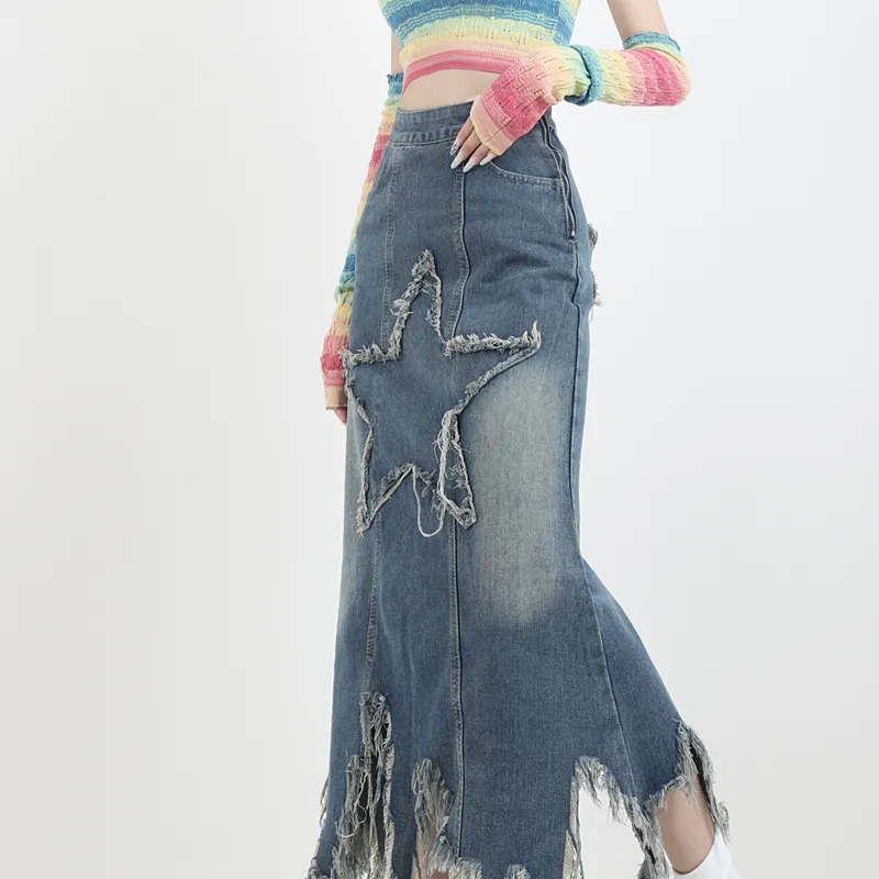 Incolore Denim Long Skirt Women's Dark Blue-4