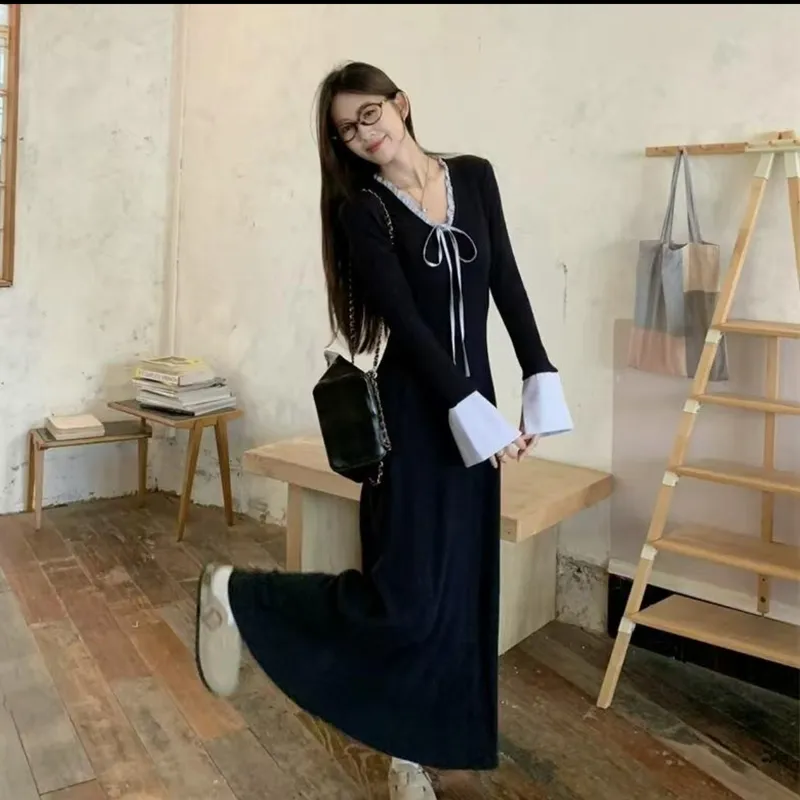 Incolore Long Sleeved Dress Women's Navy Blue-4