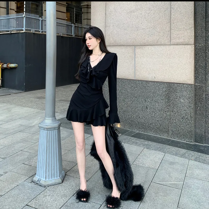 Incolore Long Sleeved Dress Women's Black-3
