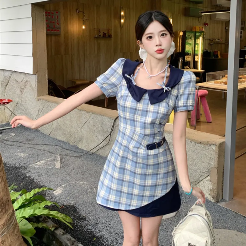 Incolore Short Sleeved Dress Women's Sky Blue-5