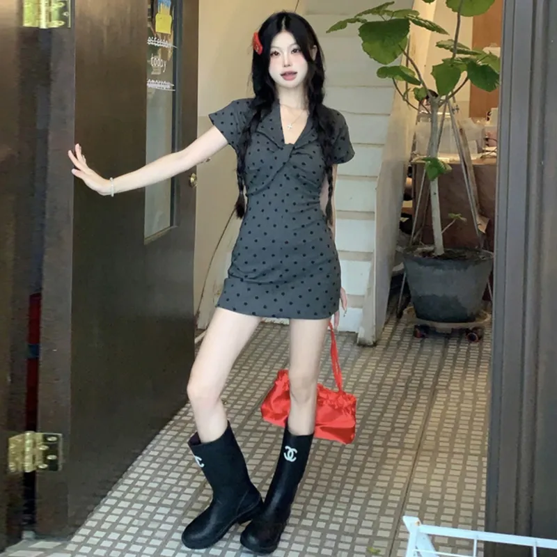 Incolore Short Sleeved Dress Women's Gray-5