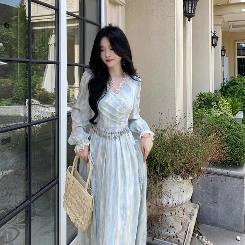 Incolore Long Sleeved Dress Women's Cerulean-5
