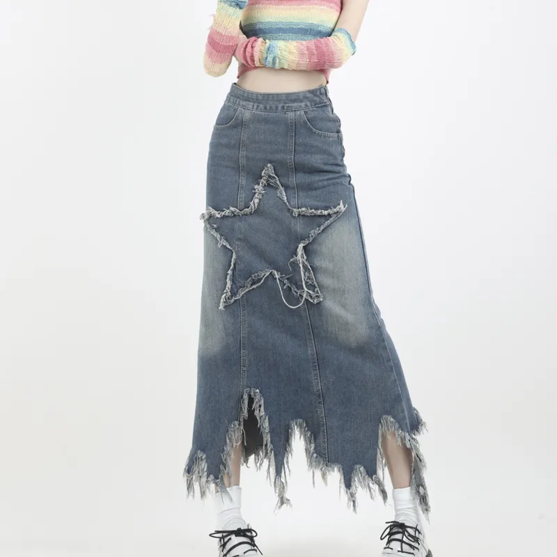 Incolore Denim Long Skirt Women's Dark Blue-3