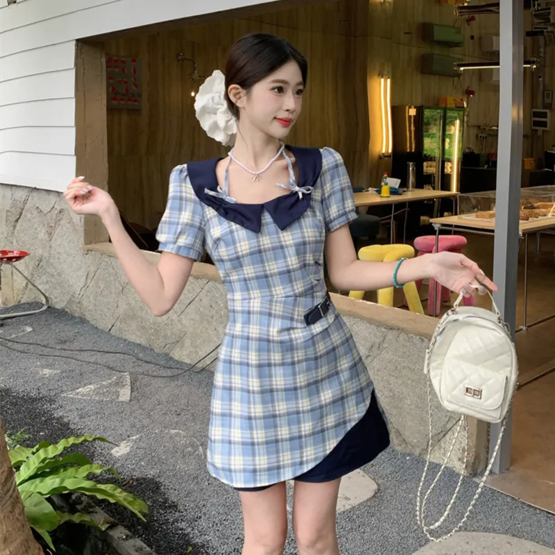 Incolore Short Sleeved Dress Women's Sky Blue-4