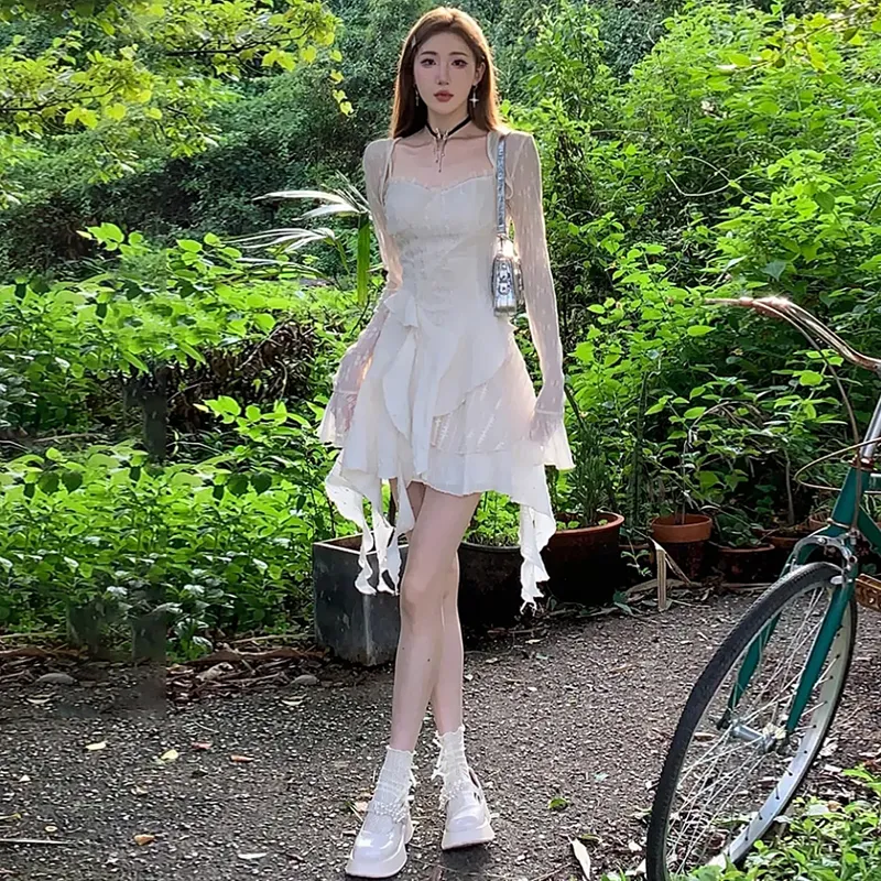 Vine Color Slip Dress Women's White-4