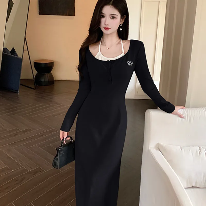 Incolore Long Sleeved Dresses Women's Black-3