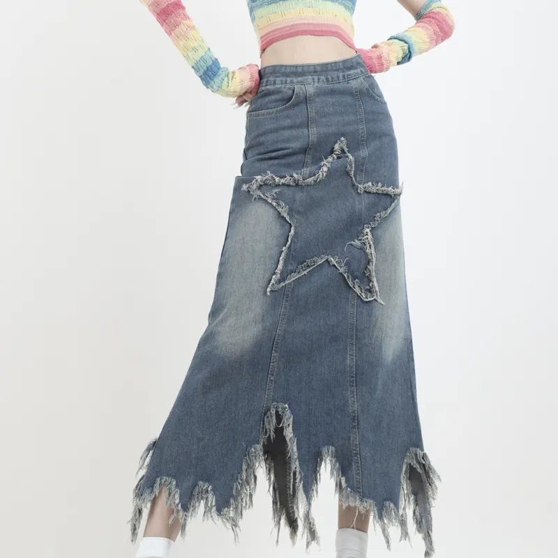 Incolore Denim Long Skirt Women's Dark Blue-6