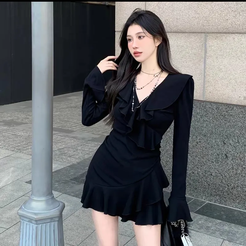 Incolore Long Sleeved Dress Women's Black-4