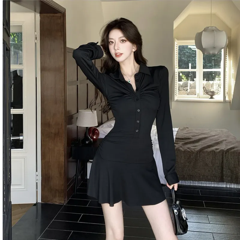 Incolore Long Sleeved Dress Women's Black-3