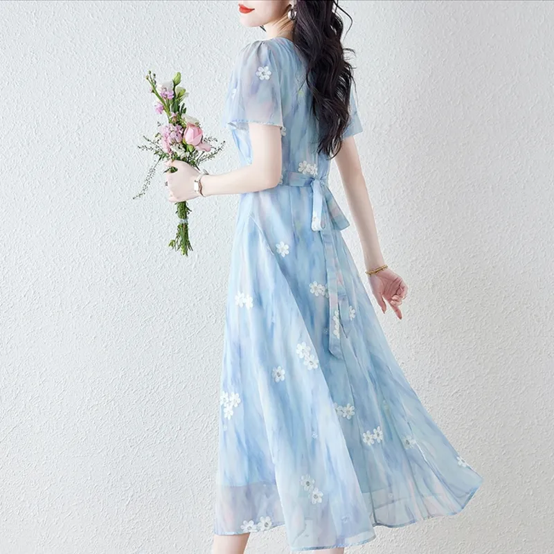 Incolore Short Sleeved Dress Women's Light Blue-4