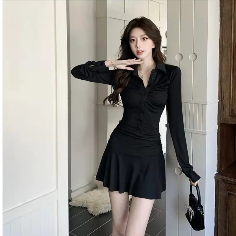 Incolore Long Sleeved Dress Women's Black-5