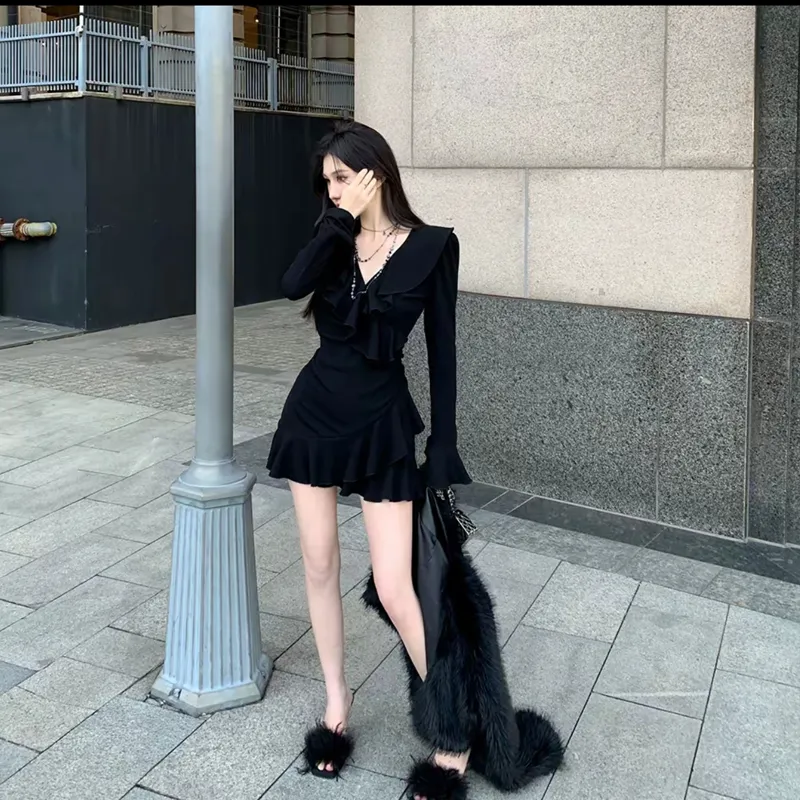 Incolore Long Sleeved Dress Women's Black-5