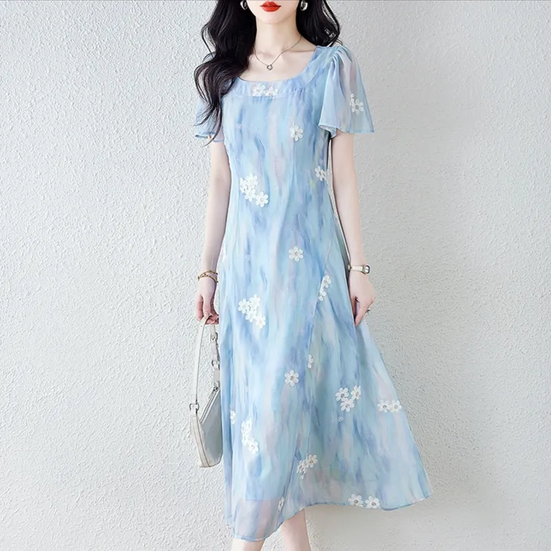 Incolore Short Sleeved Dress Women's Light Blue-5