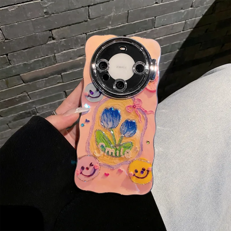 ZHUOJI PC Material Lens Stand Twisted Edge Smile Smiley Face Phone Case Compatible With Huawei MATE60 PRO-3