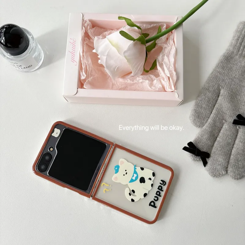 ZHUOJI PC Material Instagram Style Happy Puppy Samsung Foldable Phone Case Compatibility Samsung Galaxy Z Flip 5-3