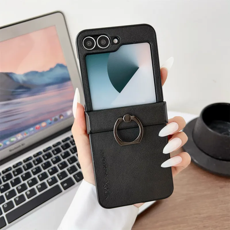 ZHUOJI Small Bull Grain Ring Buckle Material Phone Cases Compatible With Samsung Z Flip 6/Z Flip 5/Z Flip 4/Z Flip 3-5