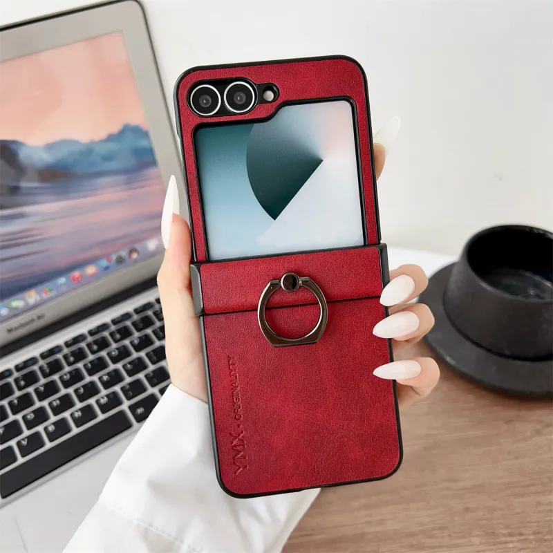 ZHUOJI Small Bull Grain Ring Buckle Material Phone Cases Compatible With Samsung Z Flip 6/Z Flip 5/Z Flip 4/Z Flip 3-1