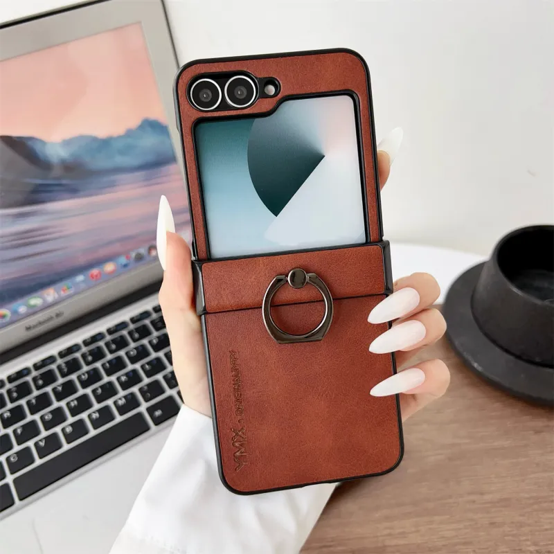 ZHUOJI Small Bull Grain Ring Buckle Material Phone Cases Compatible With Samsung Z Flip 6/Z Flip 5/Z Flip 4/Z Flip 3-7