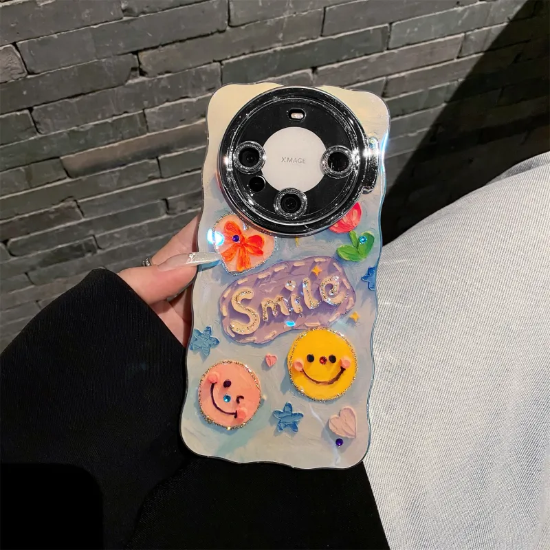 ZHUOJI PC Material Lens Stand Twisted Edge Smile Smiley Face Phone Case Compatible With Huawei MATE60 PRO-1