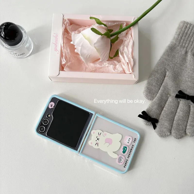 ZHUOJI PC Material Instagram Style Happy Puppy Samsung Foldable Phone Case Compatibility Samsung Galaxy Z Flip 5-1