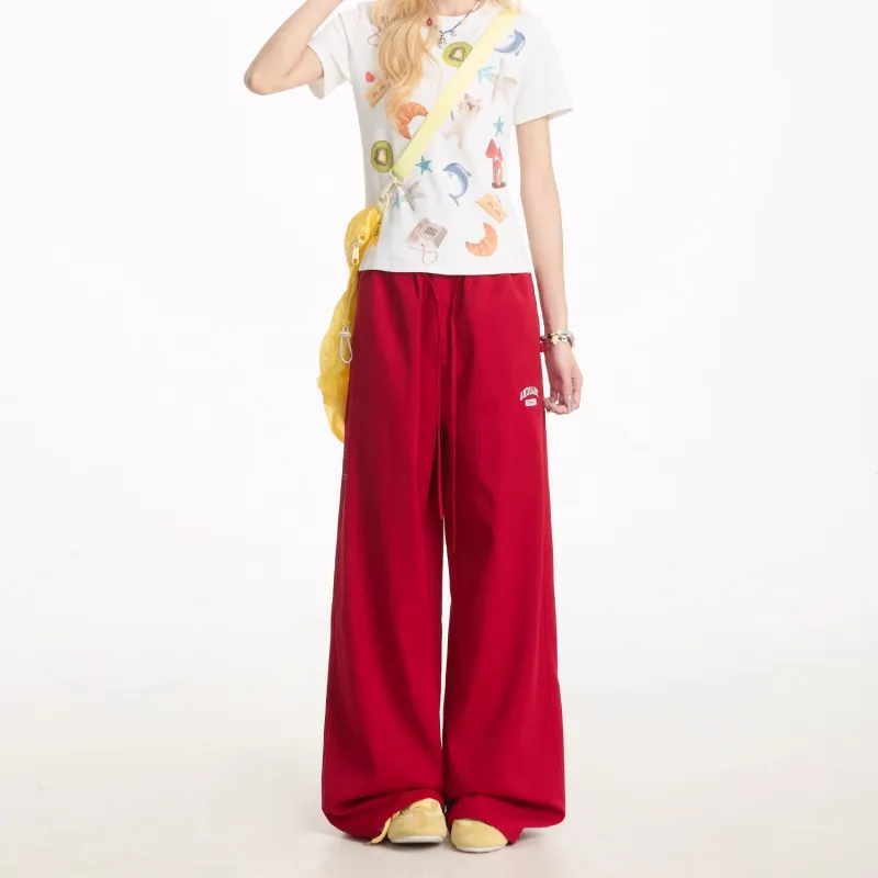 ABCMININ Casual Pants Women's Red-2