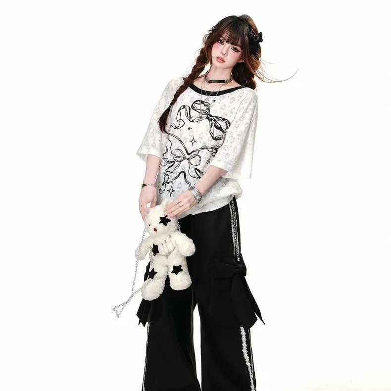 ABCMININ Drop Shoulder Sleeve T Shirt Women's-3