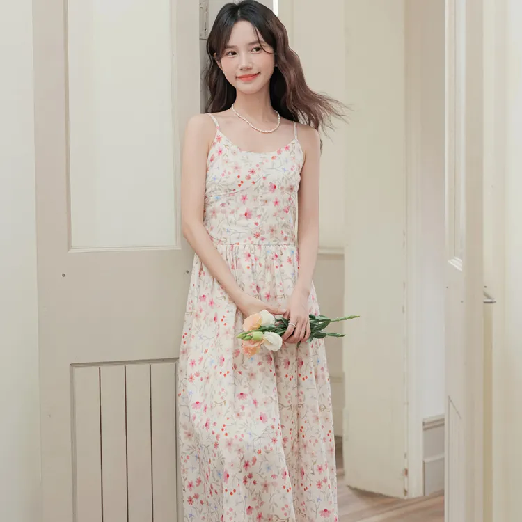 ABCMININ Slip Dresses Women's Apricot Floral-2
