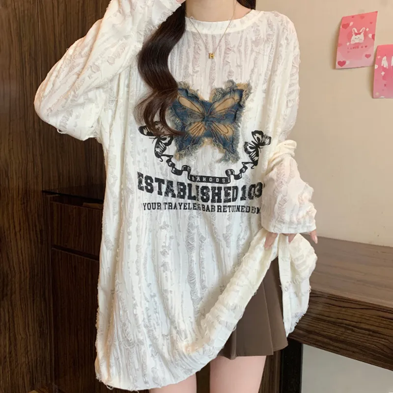 ABCMININ Drop Shoulder Sleeve T Shirt Women's Ecru-6