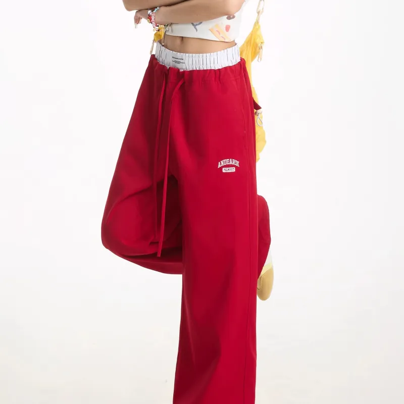 ABCMININ Casual Pants Women's Red-3