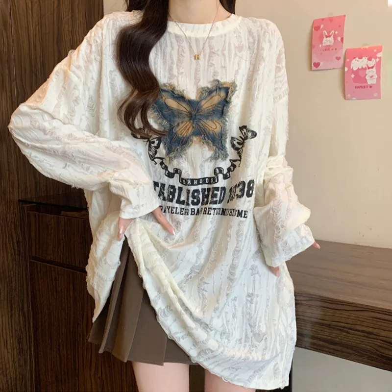 ABCMININ Drop Shoulder Sleeve T Shirt Women's Ecru-8