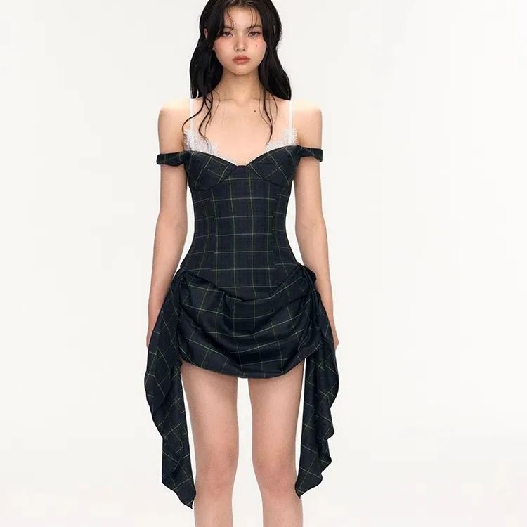 ABCMININ Slip Dresses Women's Jasper Plaid-3