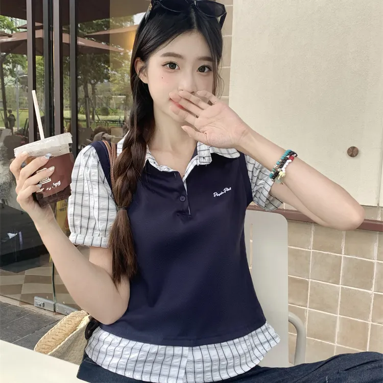 ABCMININ T Shirts Women's Navy Blue-3