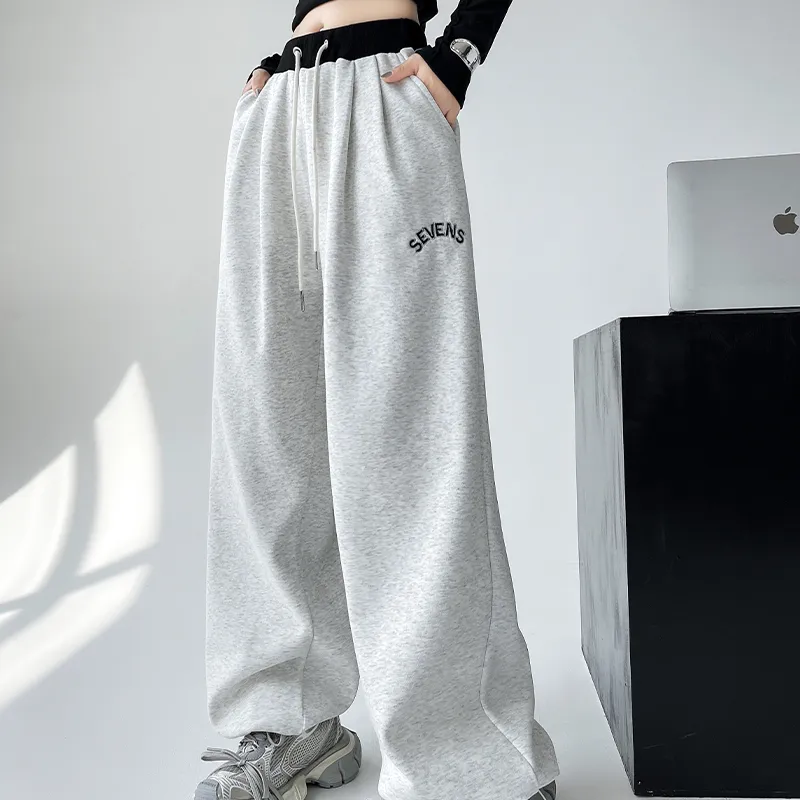 ABCMININ Casual Pants Women's White Gray-3