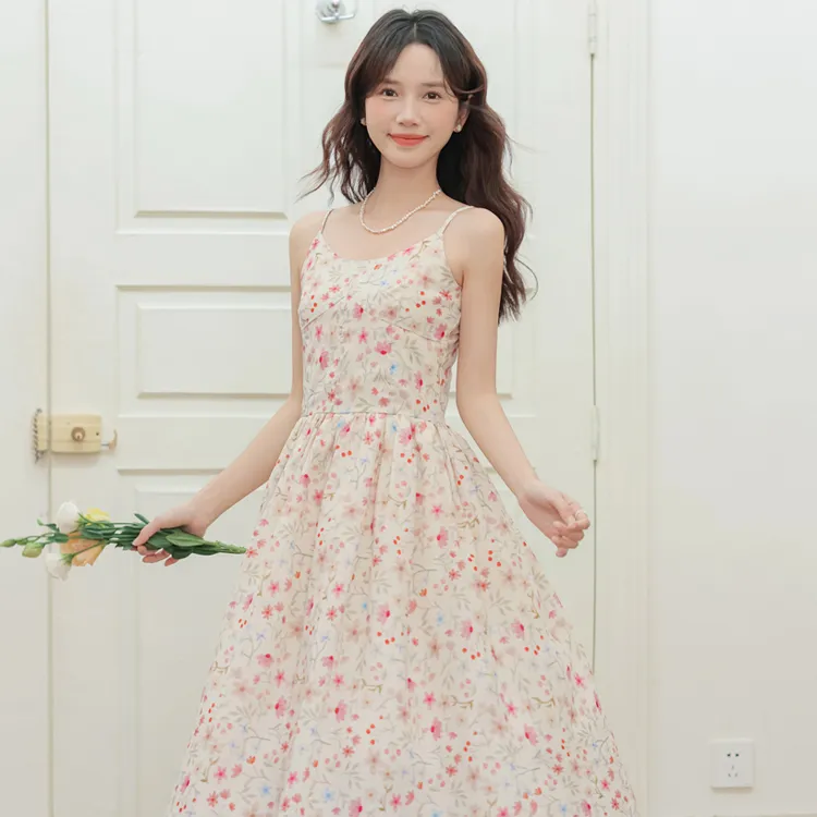 ABCMININ Slip Dresses Women's Apricot Floral-3