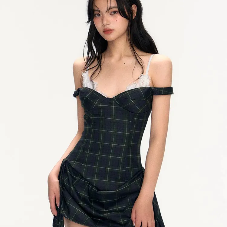 ABCMININ Slip Dresses Women's Jasper Plaid-2
