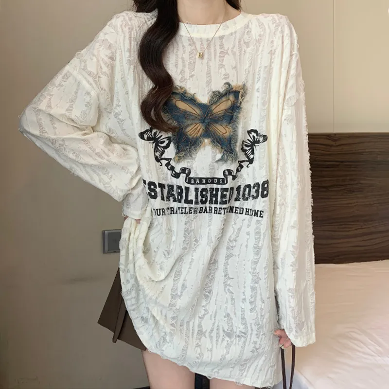 ABCMININ Drop Shoulder Sleeve T Shirt Women's Ecru-5