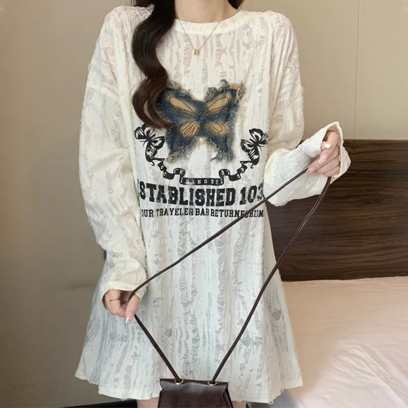 ABCMININ Drop Shoulder Sleeve T Shirt Women's Ecru-9