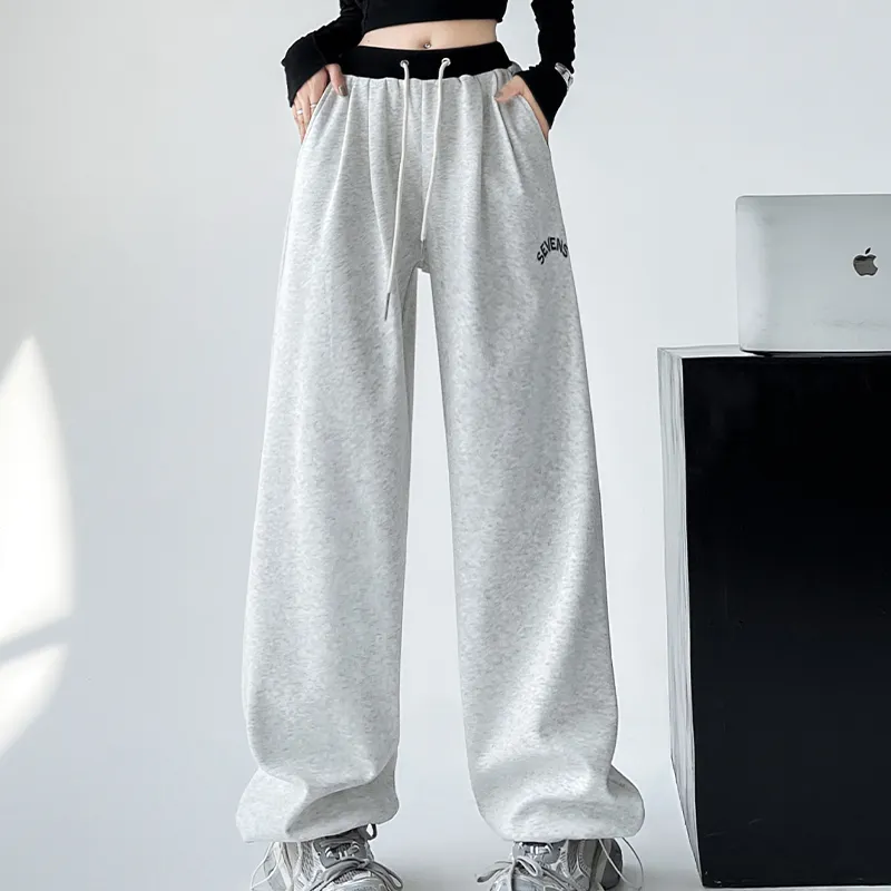 ABCMININ Casual Pants Women's White Gray-2