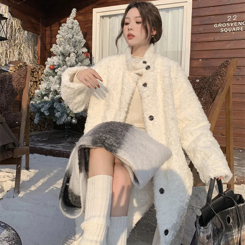 ABCMININ Velvet feel Coat Women's White-2
