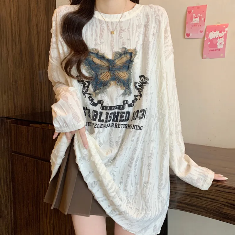 ABCMININ Drop Shoulder Sleeve T Shirt Women's Ecru-4