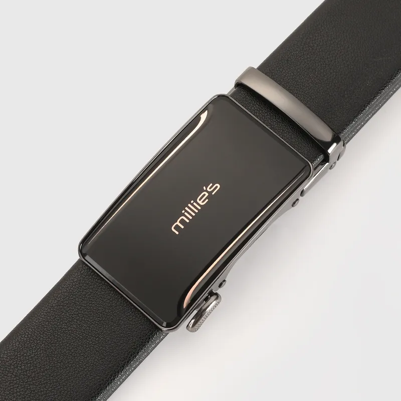 MILLIE'S Cowhide First Cowhide Leather Belts Men's Black Width  3.5cm-3