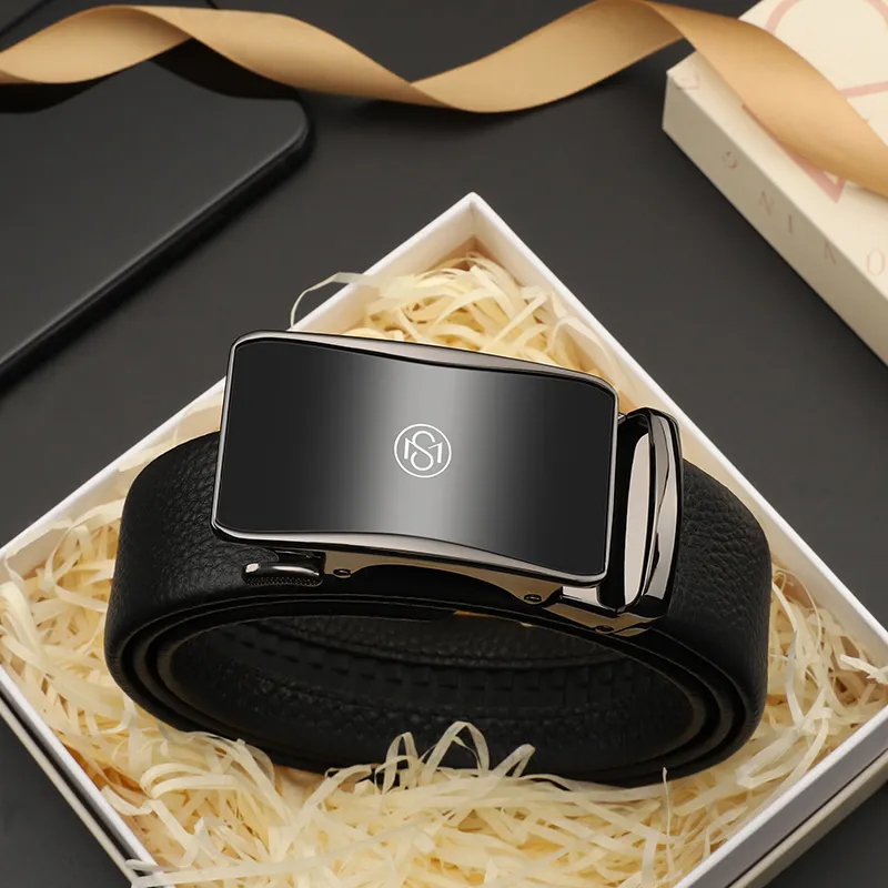 MILLIE'S Business Automatic Buckle For Young Men's Pants Top Grain Cow Leather Leather Belts Men's 3.5cm-3
