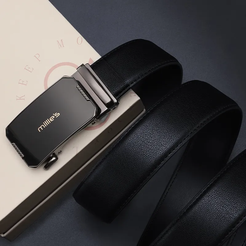 MILLIE'S Automatic Buckle Genuine Leather Men's Belt Business Leather Belts Men's Width  3.5cm-3