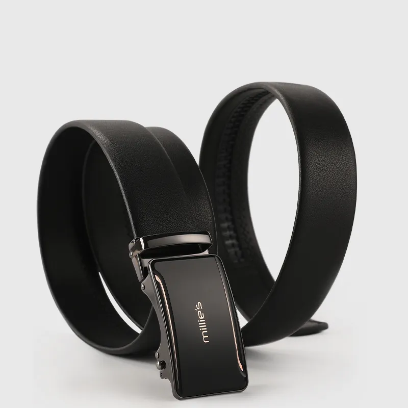 MILLIE'S Cowhide First Cowhide Leather Belts Men's Black Width  3.5cm-2