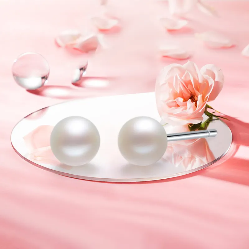 YINGNIXINDONG Freshwater Pearl Stud Earrings Women's-3